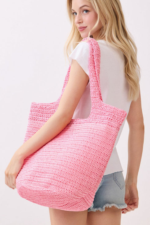 Salt & Sun Hot Pink Woven Straw Bucket Bag