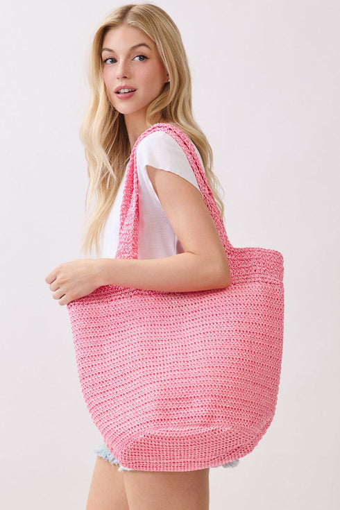 Salt & Sun Hot Pink Woven Straw Bucket Bag