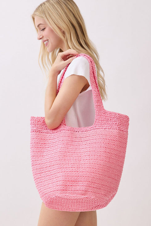 Salt & Sun Hot Pink Woven Straw Bucket Bag