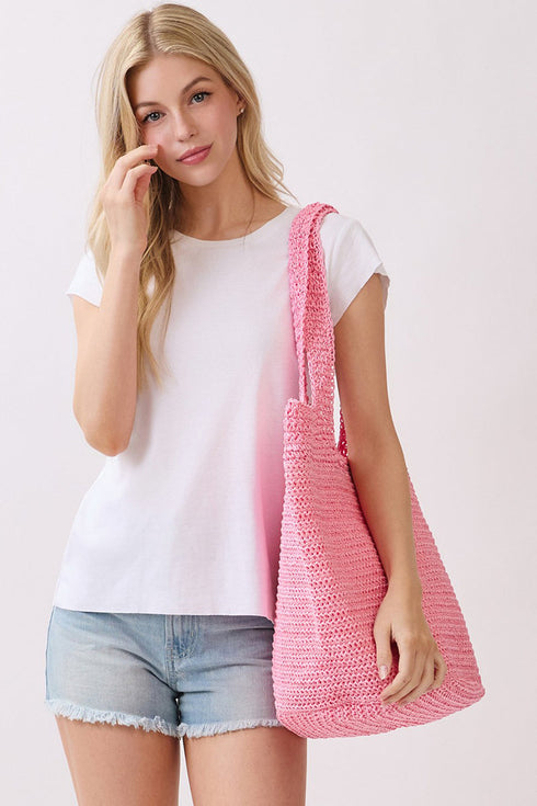 Salt & Sun Hot Pink Woven Straw Bucket Bag