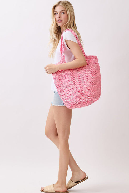 Salt & Sun Hot Pink Woven Straw Bucket Bag
