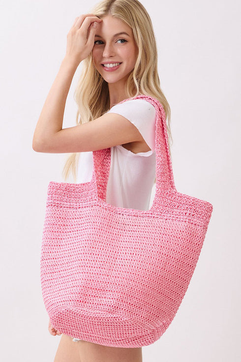 Salt & Sun Hot Pink Woven Straw Bucket Bag