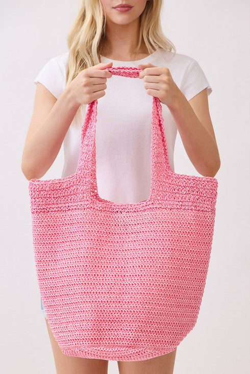 Salt & Sun Hot Pink Woven Straw Bucket Bag