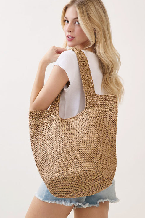 Salt & Sun Tan Woven Straw Bucket Bag