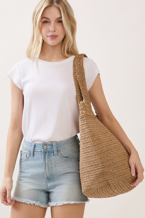 Salt & Sun Tan Woven Straw Bucket Bag