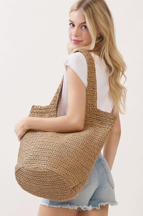 Salt & Sun Tan Woven Straw Bucket Bag