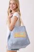 Summer Patch Navy Canvas Cinch Tote