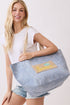 Summer Patch Navy Canvas Cinch Tote
