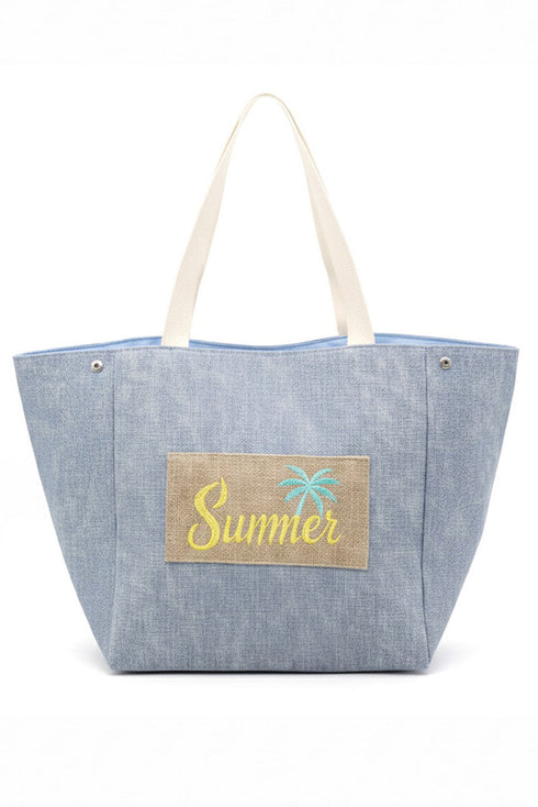 Summer Patch Navy Canvas Cinch Tote