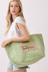 Hello Summer Patch Olive Canvas Cinch Tote