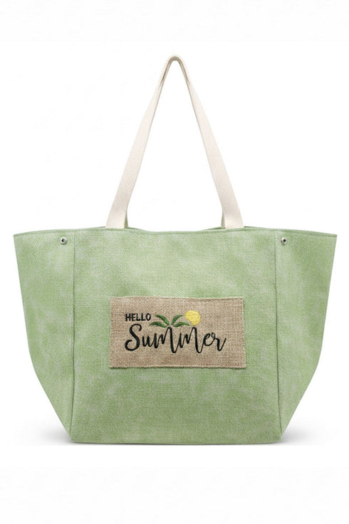 Hello Summer Patch Olive Canvas Cinch Tote
