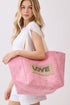 Love Yourself Patch Pink Canvas Cinch Tote