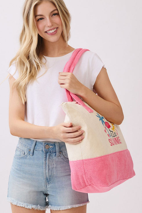 Hello Summer Hot Pink Terry Tote