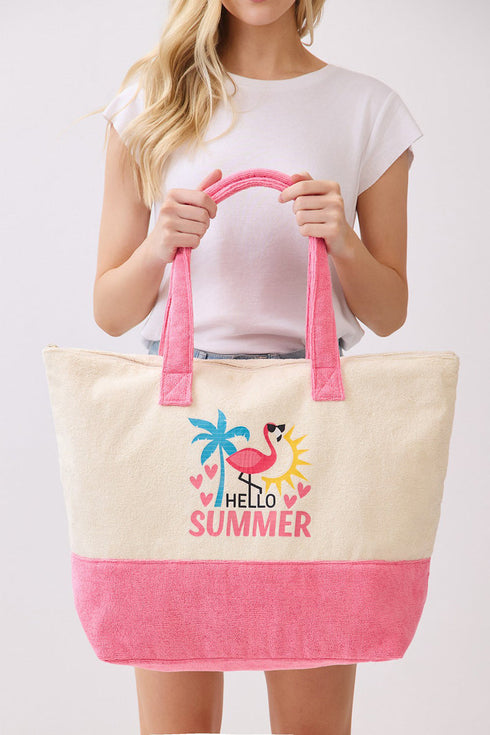 Hello Summer Hot Pink Terry Tote