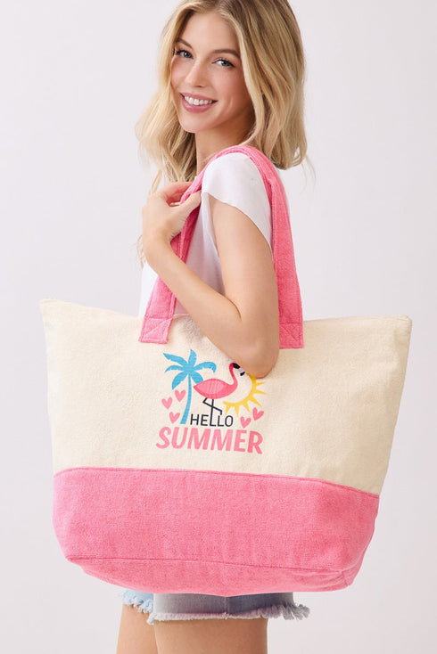 Hello Summer Hot Pink Terry Tote