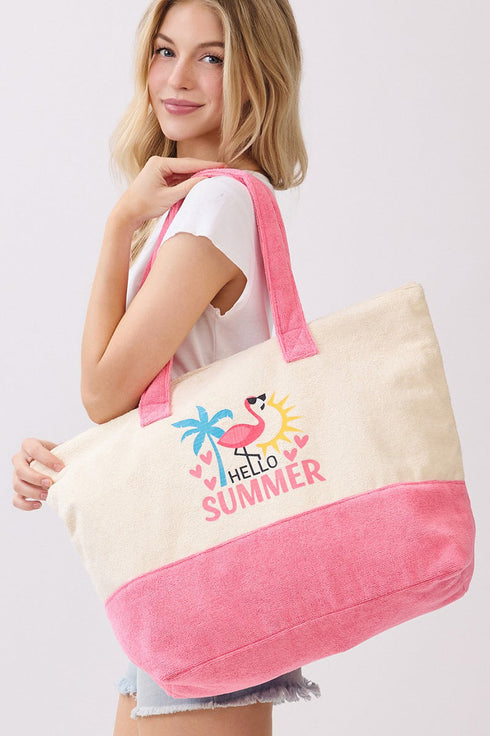 Hello Summer Hot Pink Terry Tote
