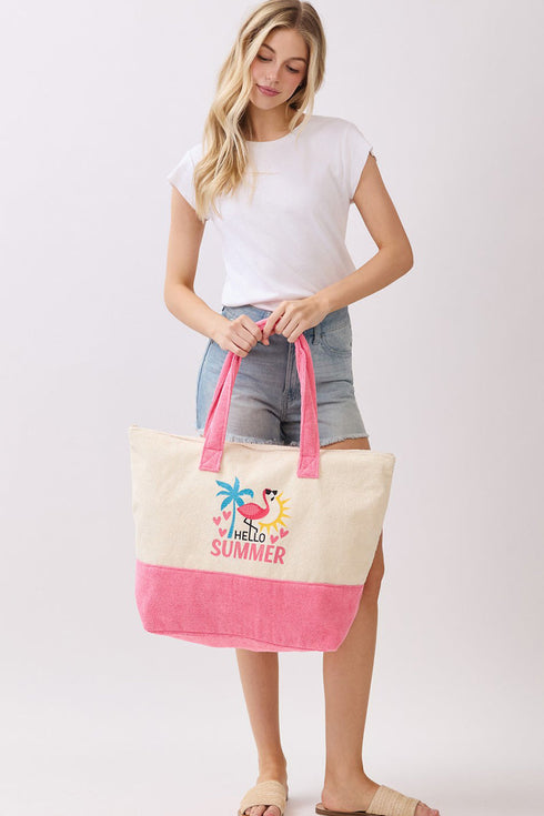 Hello Summer Hot Pink Terry Tote
