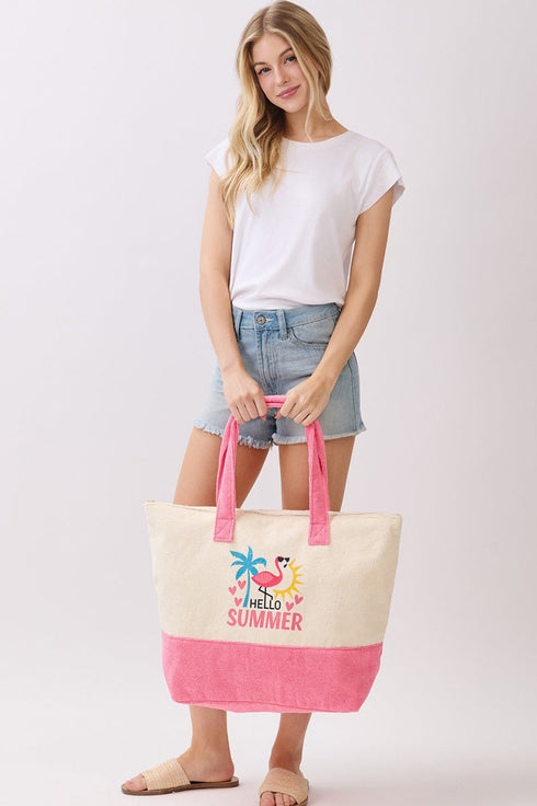 Hello Summer Hot Pink Terry Tote