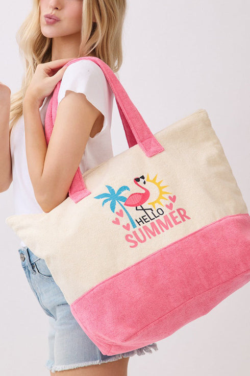 Hello Summer Hot Pink Terry Tote