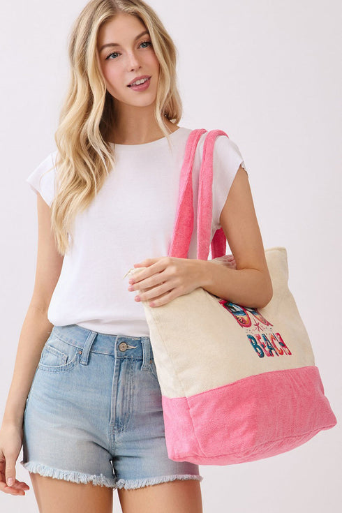 Life Is Better At The Beach Hot Pink Terry Tote