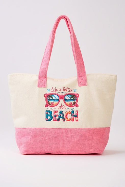 Life Is Better At The Beach Hot Pink Terry Tote