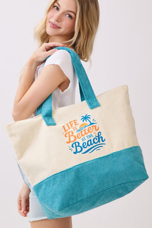 Life Is Better At The Beach Blue Terry Tote