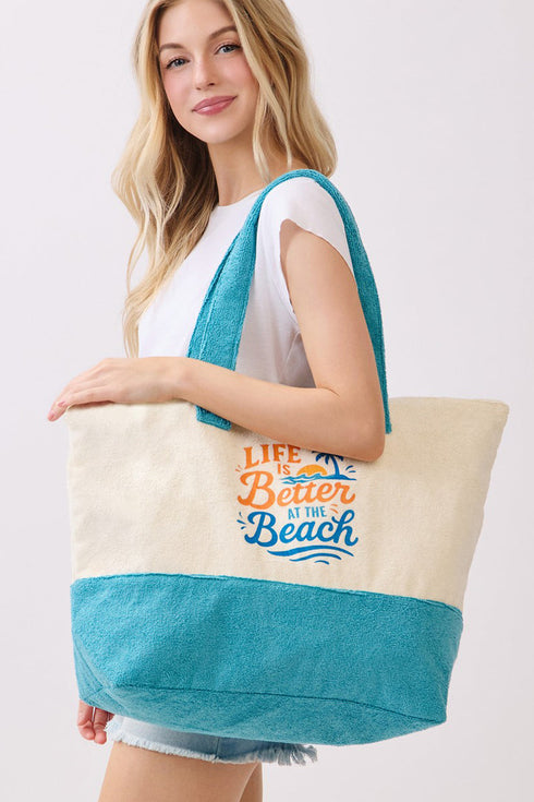 Life Is Better At The Beach Blue Terry Tote