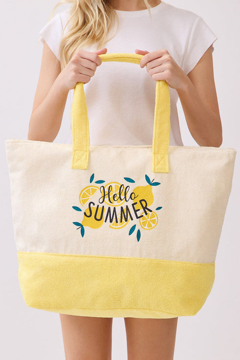 Hello Summer Lemon Yellow Terry Tote