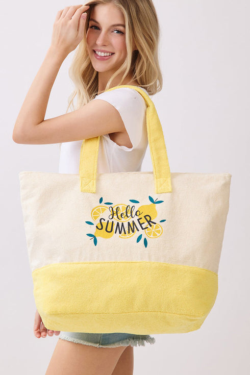 Hello Summer Lemon Yellow Terry Tote