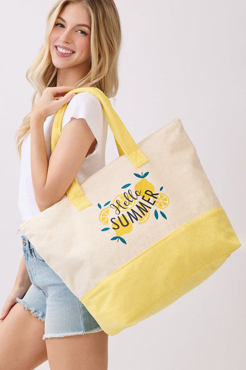 Hello Summer Lemon Yellow Terry Tote