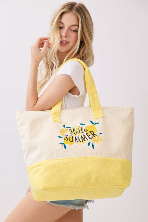 Hello Summer Lemon Yellow Terry Tote