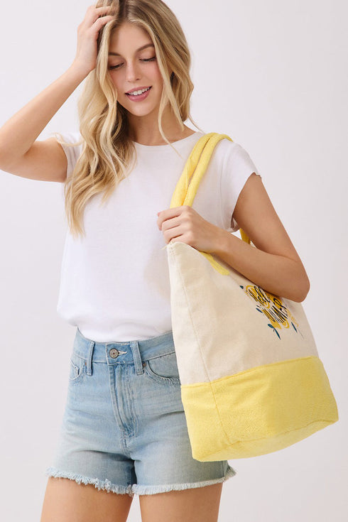Hello Summer Lemon Yellow Terry Tote
