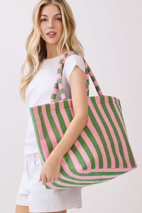 Shoreline Edit Pink and Green Striped Terry Tote