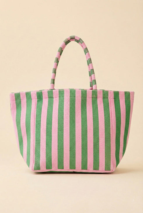 Shoreline Edit Pink and Green Striped Terry Tote