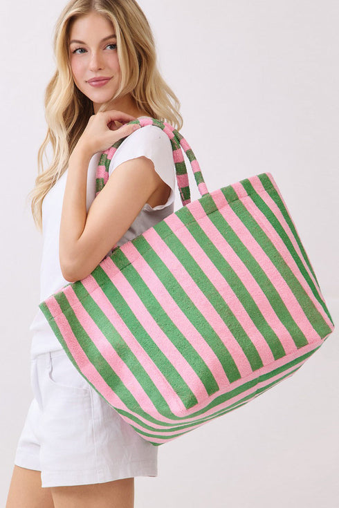 Shoreline Edit Pink and Green Striped Terry Tote