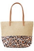City to Coast Beige Straw and Leopard Tote Bag