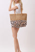 City to Coast Taupe Straw and Leopard Tote Bag