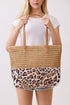 City to Coast Taupe Straw and Leopard Tote Bag