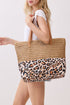 City to Coast Taupe Straw and Leopard Tote Bag