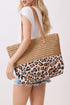 City to Coast Taupe Straw and Leopard Tote Bag