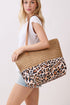 City to Coast Taupe Straw and Leopard Tote Bag