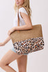 City to Coast Taupe Straw and Leopard Tote Bag