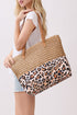 City to Coast Taupe Straw and Leopard Tote Bag