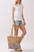 City to Coast Taupe Straw and Leopard Tote Bag