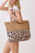 City to Coast Taupe Straw and Leopard Tote Bag