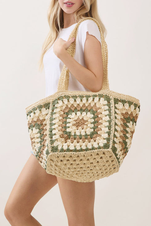 Vintage Beige Granny Square Tote