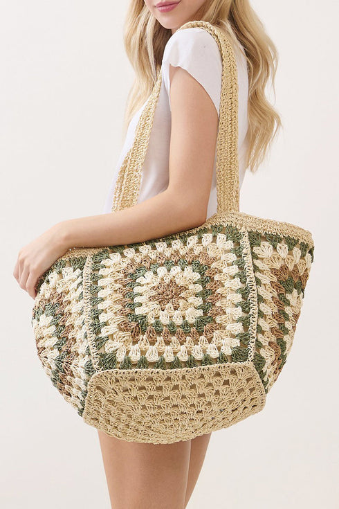 Vintage Beige Granny Square Tote