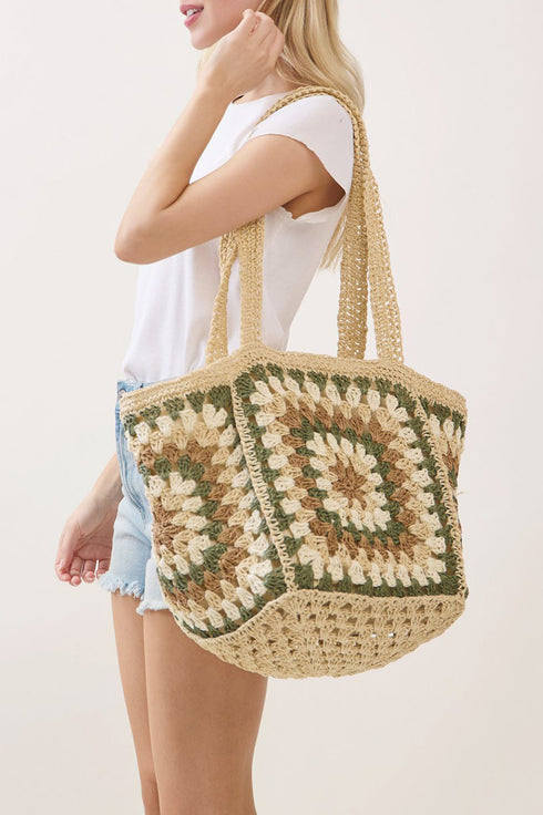 Vintage Beige Granny Square Tote