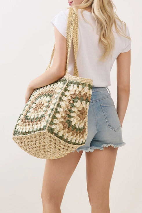 Vintage Beige Granny Square Tote