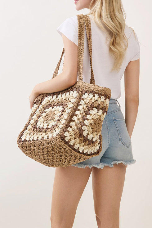 Vintage Taupe Granny Square Tote